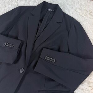 Lands' End Womens 16W Black Blazer Jacket Button Front Corpcore‎ Office Preppy